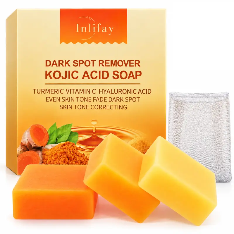 Kojic Acid Soap with Turmeric: Dark Spot Remover Soap with Vitamin C, Vitamin E, Retinol, Collagen, Hyaluronic Acid, Moisturizing for Body & Face