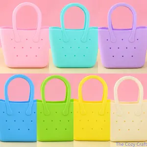 Women Kids Silicone DIY Handbag Hollow Out Hole Tote Basket Bag Lightweight Portable Storage Pouch Multi‑Use Beach Shower Organizer Trendy Customizable Tote For Summer Vacation Bathroom Daily Outdoor Use outdoorfun