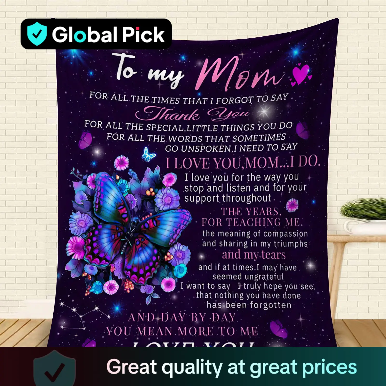 To My Mom Letter & Butterfly Pattern Bed Blanket, 1 Count Soft Warming Napping Throw Blanket, All Season Blanket, Breathable Comfortable Blanket, Comf