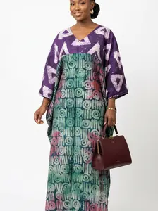 G.G Elegant Adire Crepe African Print Bubu Cowl Dress
