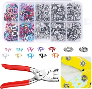 200 Sets Snap Button Kit with Press Pliers Fastener Tool, 803Pcs 9.5mm Metal Snaps for Fabric and Sewing in 10 Solid Colors, Durable Snap Buttons for DIY Crafting and Clothing