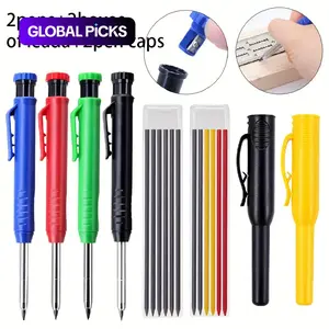 6pcs/set carpenter pencil set (with lead), with sheath, punching tool pen, perfect for carpenters and carpenters to draw automatic pencils, father's birthday gift (2 pens+2 pencil leads+2 pen caps) Drafting Pencil