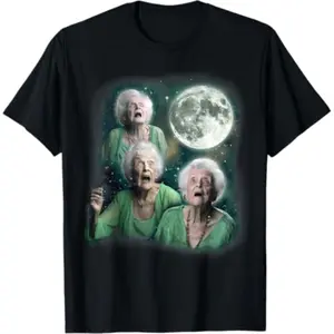 Summer t Shirts Three Granny Moon | 3 Old Ladys Howling Weird Cursed Meme T-Shirt