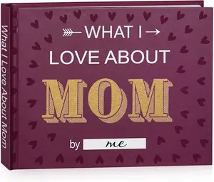 What I Love about Mom, 50 Things Fill-in-the-Blank Journal Love Mini Book for Mother's Day Birthday Christmas Gifts Book for Mom Purple