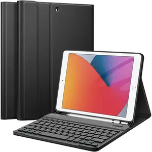 Keyboard Case for iPad 9th / 8th / 7th Generation (2021/2020/2019) 10.2 Inch, Soft TPU Back Stand Cover with Pencil Holder, Magnetically Detachable Wireless Bluetooth Keyboard, Black