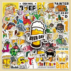 Beer Pattern Sticker, 50pcs/set Creative Cartoon Beer Sticker, Decorative Sticker for Phone Case, Laptop, Guitar, Bag, Water Cup, Scrapbook