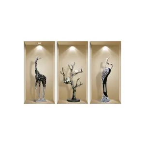 360 Stand 3D Peel & Stick Giraffe Rectangle Wall Decals, Set of 3, Faux Niche Ama Transitional Home Decor Wall Decorative Stickers, Wall Decor