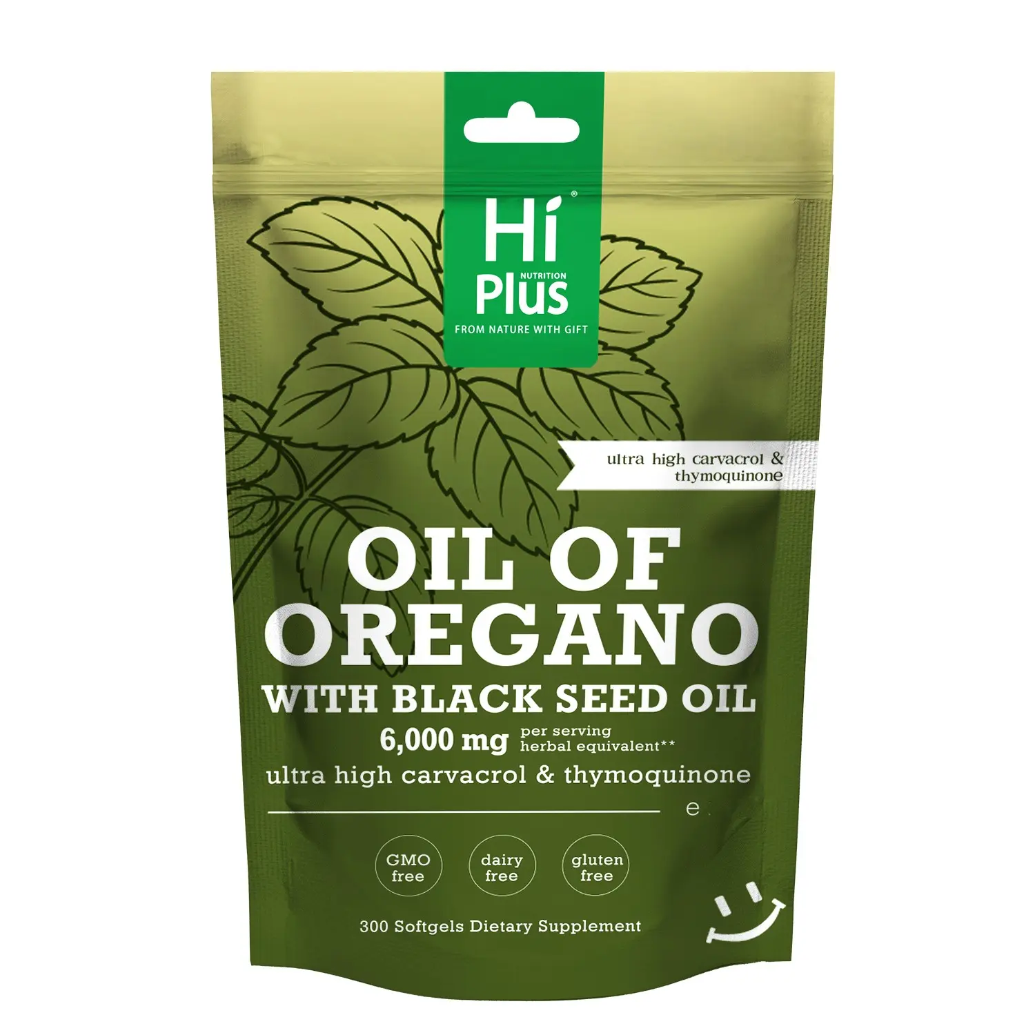HiPlus Edible Oregano Extract & Black Seed Oil Softgels - 6000mg, 300 Count, 4X Strength Carvacrol & Thymoquinone, High Potency Edible Dietary Supplement with Herbs & Antioxidant, Immune Support