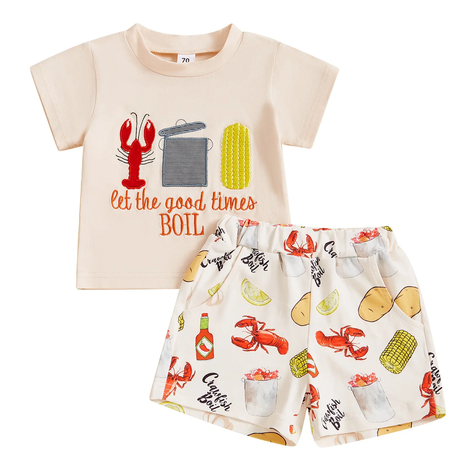 Toddler Baby Boy Lobster Crawfish Boil Print Short Sleeve T Shirt Tops Elastic Waist Shorts Two Piece Summer Casual Outfit #Summervibes