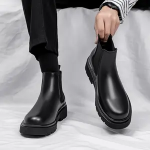[Thick Sole Anti-skid Chelsea Boots] Men's Trendy Chelsea Boots, Anti-skid Slip-on Ankle Boots With Thick Sole For Outdoor, Spring And Autumn