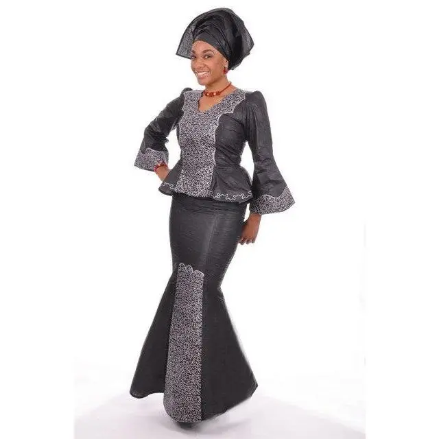 Regal Black Brocade Top and Skirt-Elaborate Silver Embroidery
