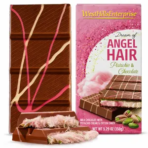 Dubai Angel Hair Chocolate Bar 5.29 Oz, Pink & White Cotton Candy, Luxurious Milk Chocolate with a Heavenly Pistachio Cream and Fluffy Cotton Candy Filling, Unique Multi-Layered Sweet Experience