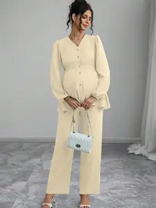 Maternity Cardigan & Loose Pants Set | Cozy Chic Loungewear Outfit