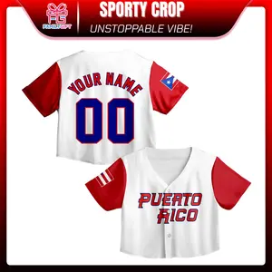 Puerto Rico World Game Classic Baseball Jersey Crop Top – Personalized Name & Number, Red White All Over Print Custom Jersey