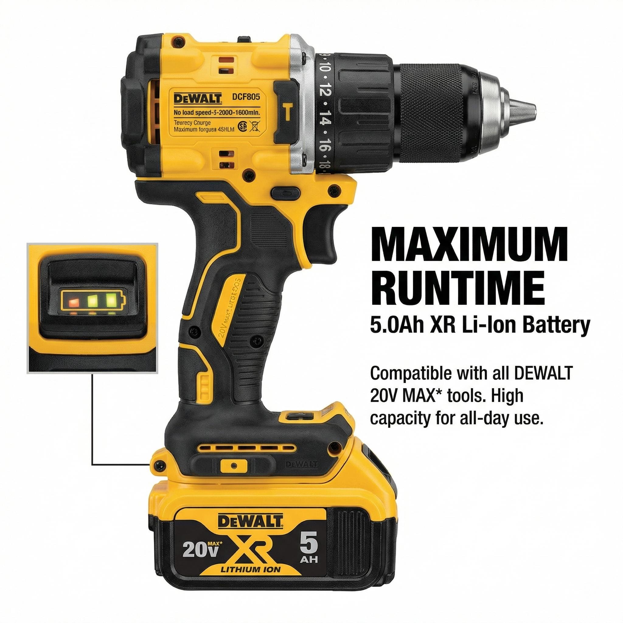 Dewalt DCF805 Brushless Impact Drill Kit One Battery Charger Mechanical Use Electric Wrench Makita Charger