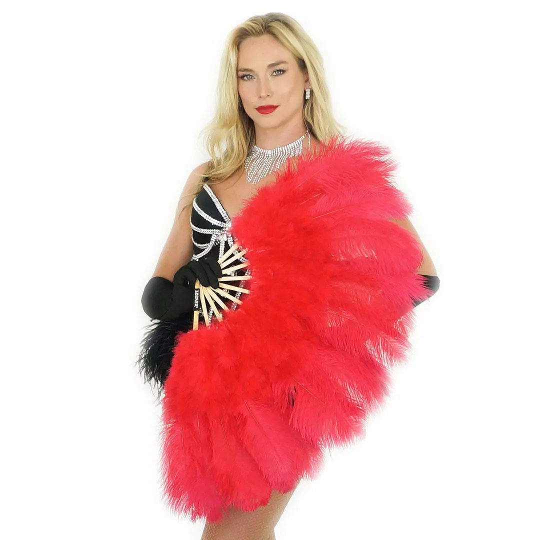 Ostrich Feather Fan w/Marabou Red