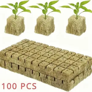100pcs Rockwool Starter Blocks for Seedlings & Plant Root Growth, Breathable Moisture Retention, No Fertilizer Needed, Texture Design, Garden