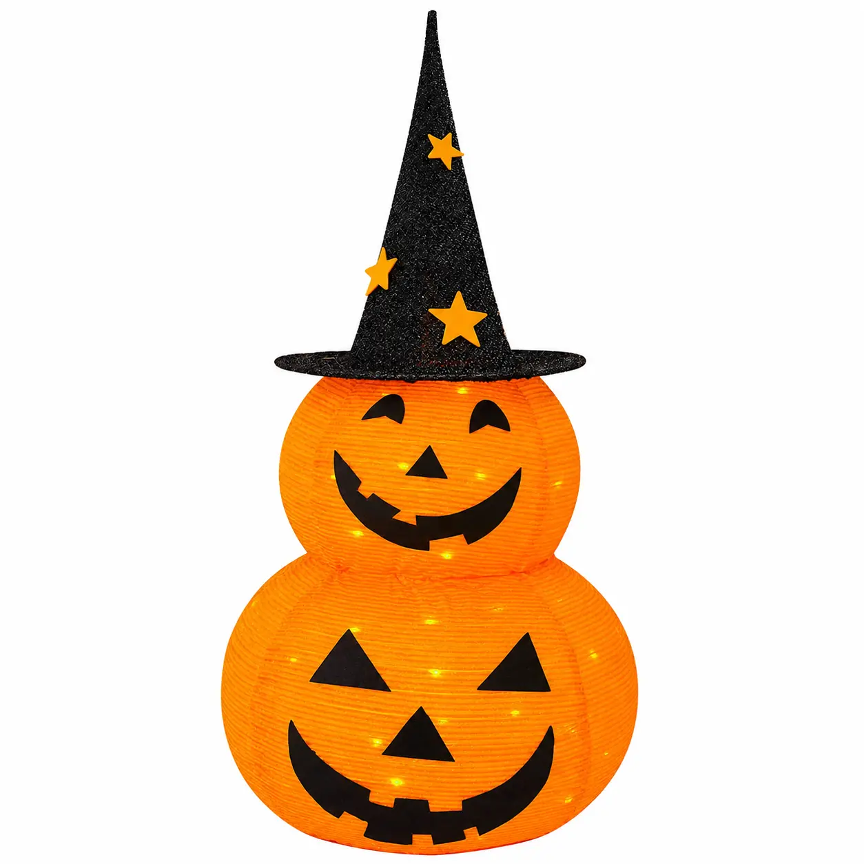 3 FT Pop Up Collapsible Pre-Lit Pumpkin Man Decor - 50 LED Lights, Star Hat, Jack o' Lantern Design, Metal Stand for Outdoor Indoor Home Party Decorations (Home & Festive Party Supplies)