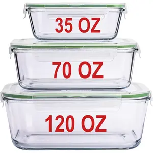 X-LARGE Glass  Storage Containers with  Baking Dish Set Glass Storage Containers with Locking Lid Set 3-120 oz/70 oz/35 oz - Large Meal Prep Storing Serving  Leakproof Ovensafe