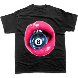 Pink Lips 8 Ball T-Shirt, Y2K Pop Art Aesthetic Graphic, Retro 2000s Baddie Style, Edgy Magic Eight Ball Tee, Unisex Cotton Crewneck T-Shirt Menswear Womenswear Streetwear Top