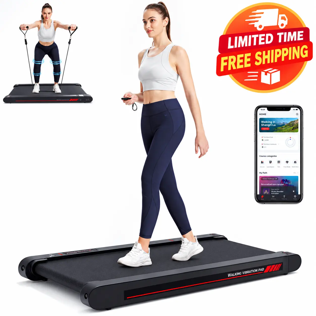Walking Vibration Pad ,Vibrating Plate, Remote Control & APP, Lightweight Under Desk Treadmills For Home & Office,Servo Motor Technology, 3 in 1 Portable Walking Pad Treadmill, 22 Lbs Fitness Equipment