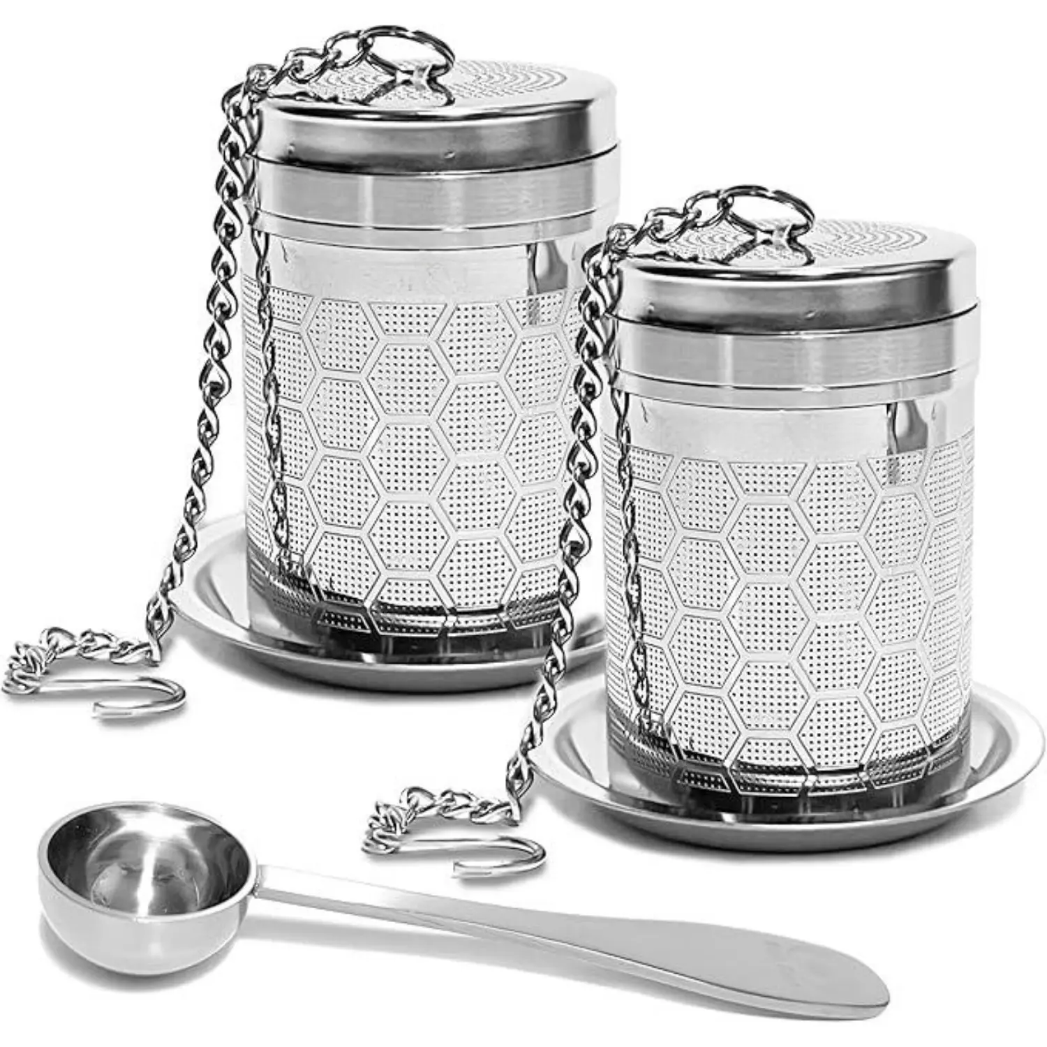 2-piece stainless steel tea filter set with 1 stainless steel spoon, ultra-fine mesh design, suitable for brewing bulk tea leaves, herbs, and spices, suitable for home or office tea brewing