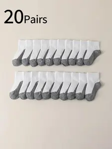 20 Pairs Kids Socks, Unisex Student Sports Socks, Odor-Resistant, Bottom, Patch, Medium-Length, Comfortable, Spring & Fall