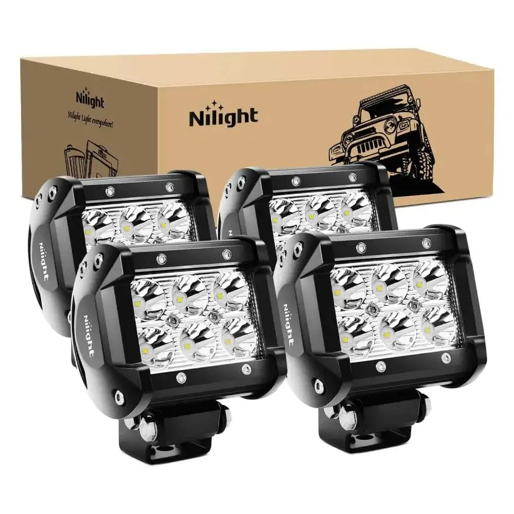 Nilight 4-Inch 18W Double Row Spot Beam LED Work Light Pods, 1260LM High Output Aluminum Alloy LED Car Lights, Universal Fit with Impact Lens (2 Pairs with Mount) Led Bar,car accessories