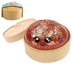 Slow Rebound Stress Relief Toy - Soft Adhesive Creative Steamer Bread Imitation, Squeezable Cute Ventilated Toy with Large Dumplings, Steamer Box & Gold Glitter Powder, Ideal for Play