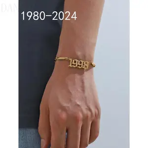 Men's Chain Bracelet in Modern Minimalist Style, Gold-Tone Stainless Steel with Roman Numeral Bar Link for Casual Daily Wear, Male