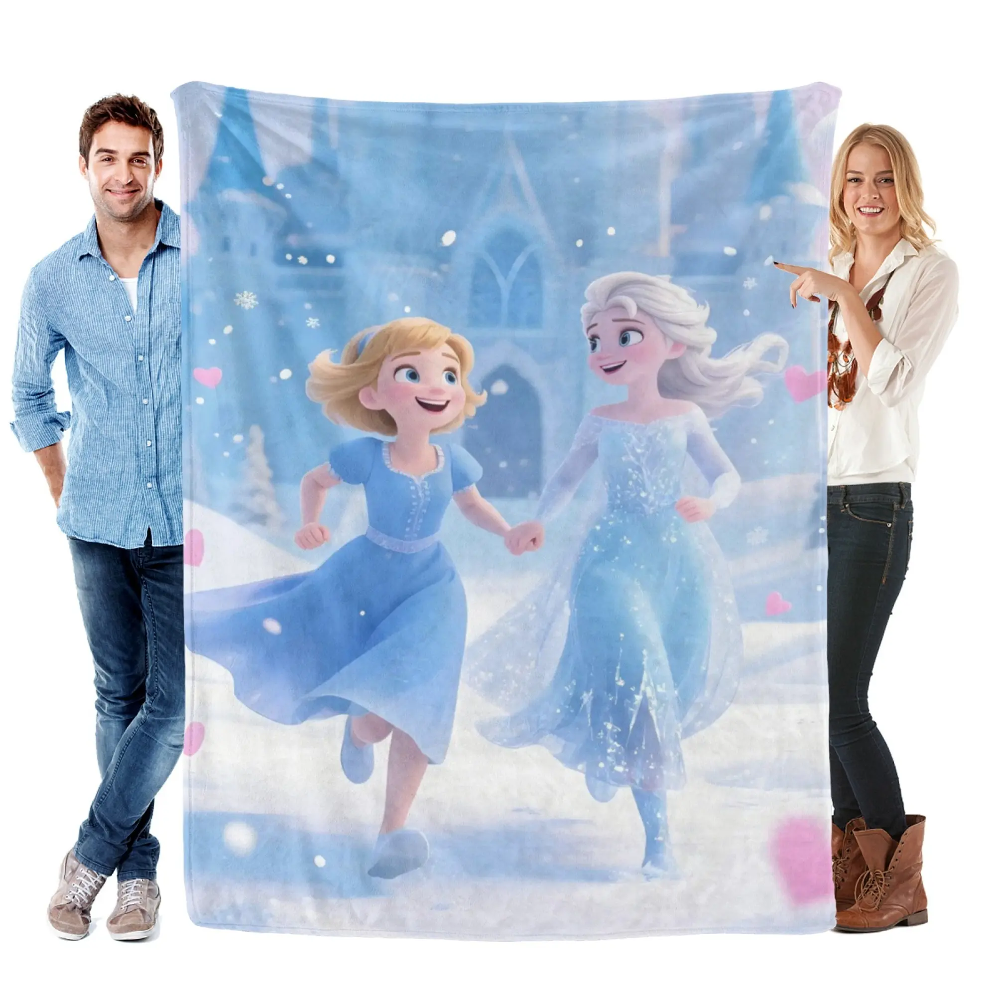[SummerVibes] DISNEY CLASSIC Frozen Elsa & Anna Soft Flannel Blanket, Vibrant Snow Castle Print for Home, Bedroom Decor, Couch & Kids Gifts