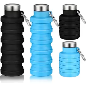 Foldable silicone water bottle with climbing buckle, 16.91 oz BPA-free expansion sports kettle, suitable for travel and camping