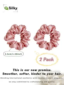 2-Pack Silk Hair Scrunchies ,100% Mulberry Silk Scrunchies ,No Creases, Super Soft & Stretchy!