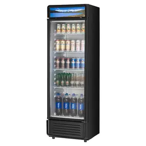VEVOR Commercial Merchandiser Refrigerator, 13.3 CU. FT Glass Door Display Refrigerator, Beverage Refrigerator Cooler Merchandiser with Adjustable Shelves, Soft LED Light, Customizable Lightbox, Black