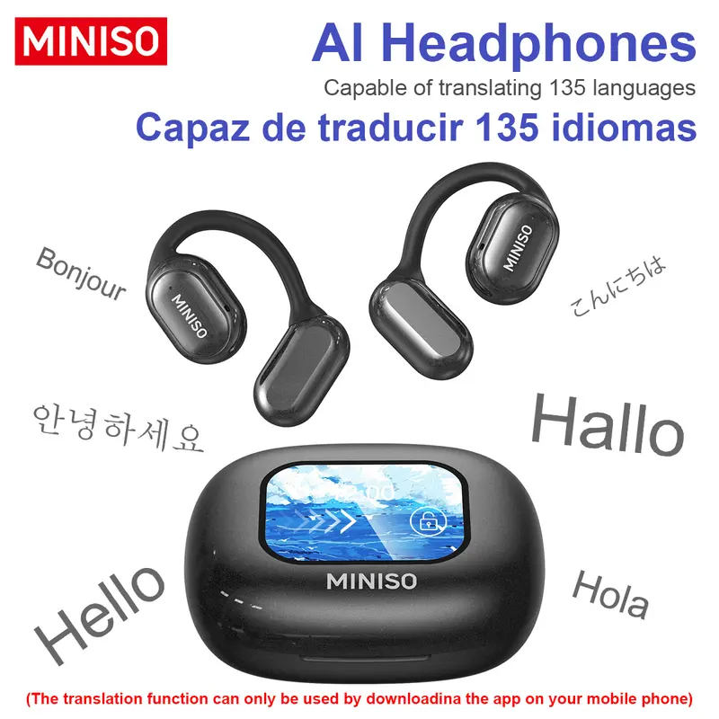 MINISO X30 OWS Translation Wireless Bluetooth Earphones Support 135 Languages Real Time Bluetooth Translation,35Hours Play time,OWS Headphones Long Distance Connection Headset with Charging Case,Light-Weight Headphones Built-in Microphone