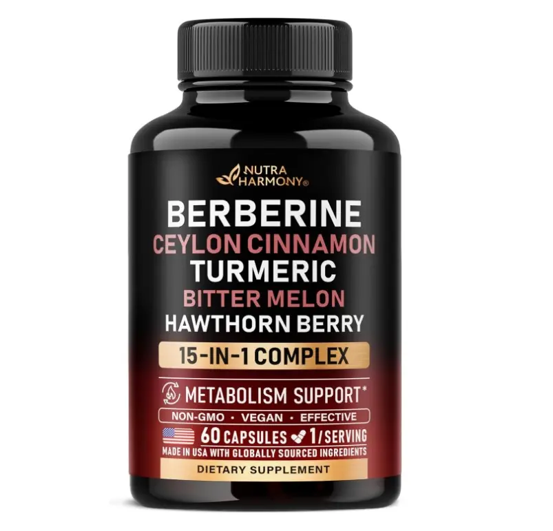 Berberine with Ceylon Cinnamon | Bitter Melon (Karela) | Apple Cider Vinegar | Hawthorn Berry | Citrus Bergamot | Turmeric - 15-in-1 Supplement for Heart Metabolism & Energy Support - 60 Capsules