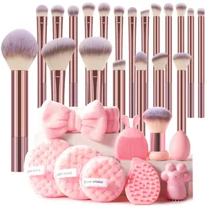20PCS All In One Premium Makeup Brush Kit Multifunctional Skincare Beauty Tools With Synthetic Brushes Sponges Cleansing Puffs Hairband Silicone Cat Paw Face Washing Brush Portable Beginner Friendly Cosmetic Set Ideal Travel Daily Use And Holiday Gifts