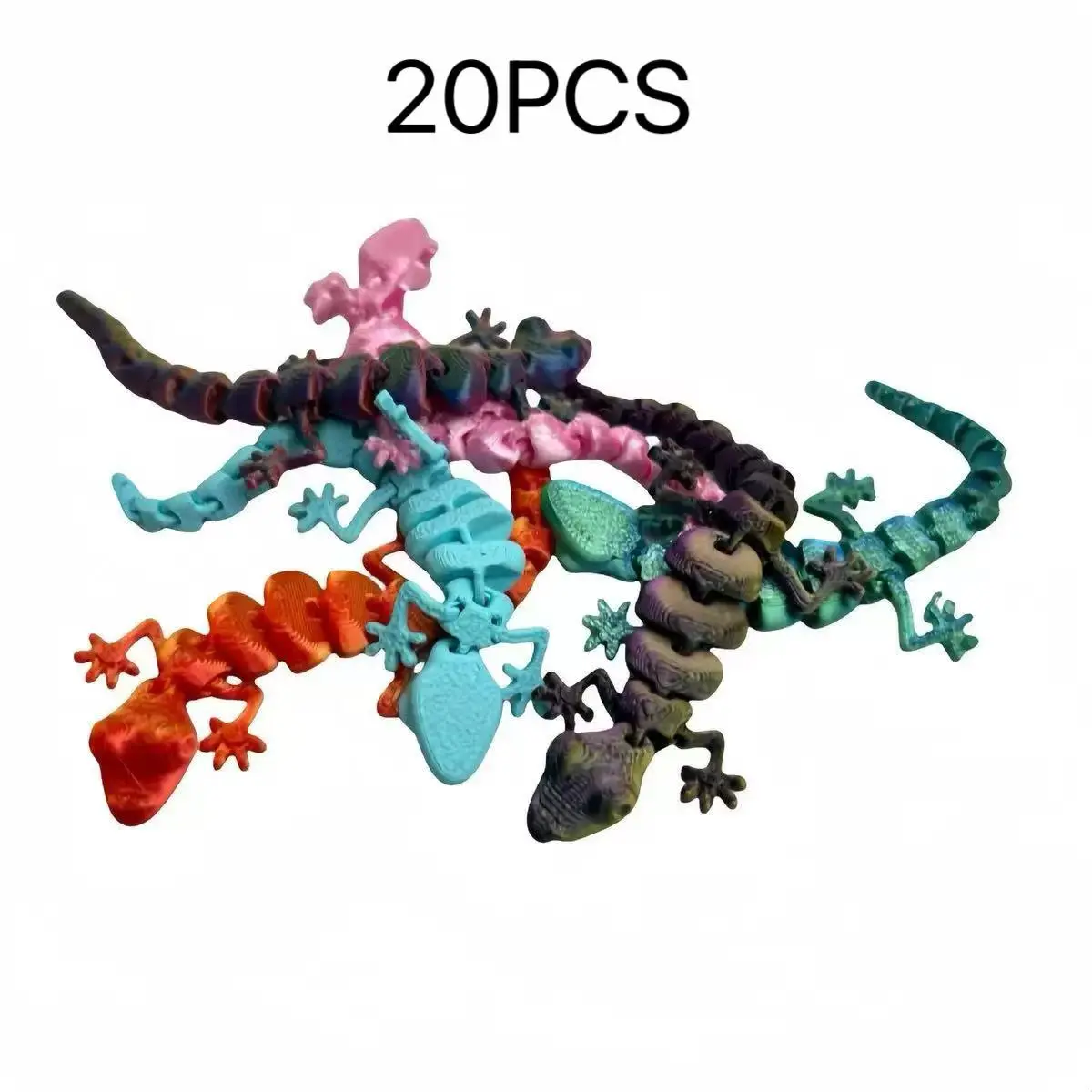 20 3D-printed gecko figurines, flexible and movable small lizards, home and office desk decor, creative gifts for holidays and parties, assorted colors