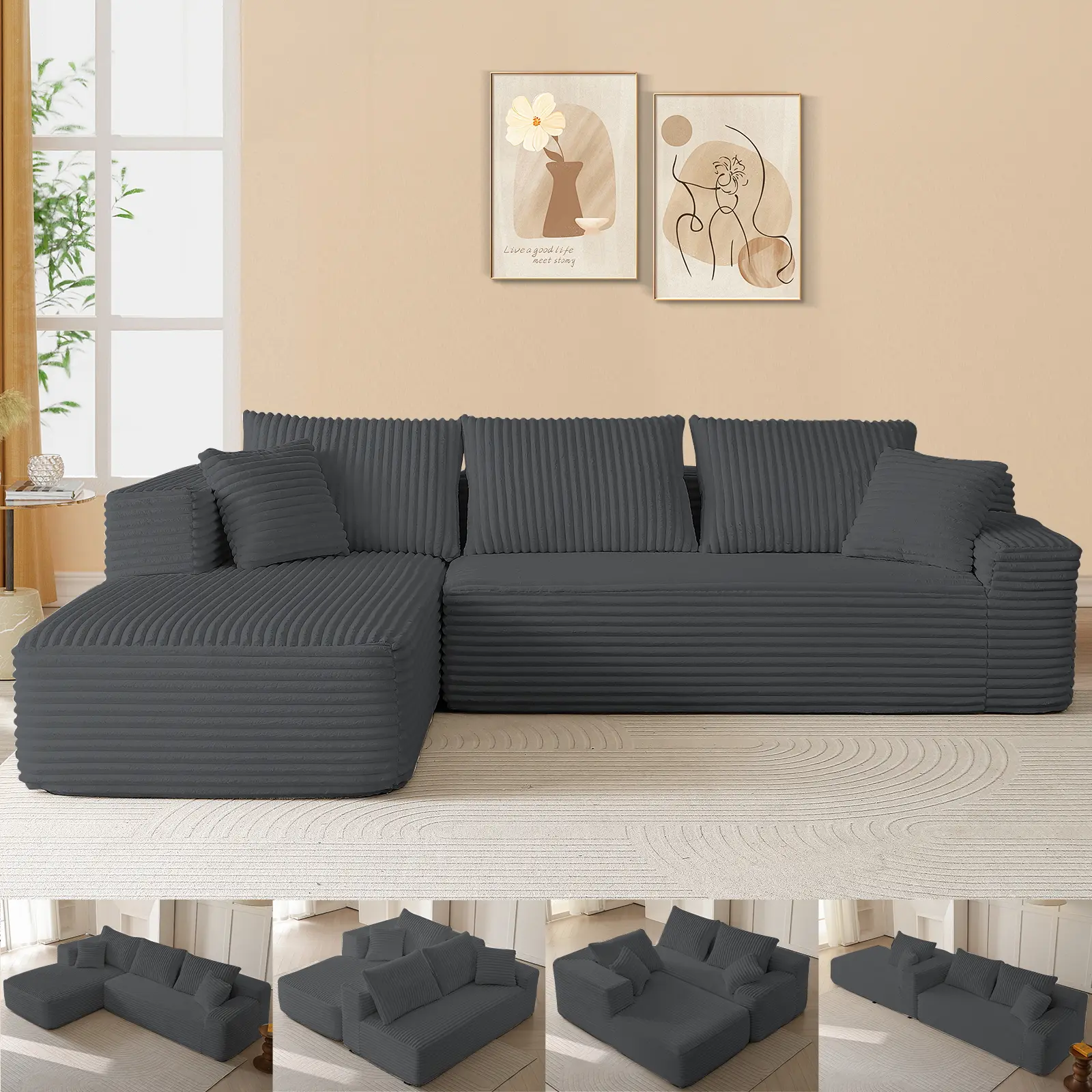 Grey-Left Facing Chaise