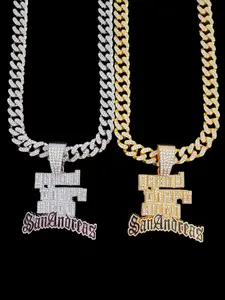 Men Hip Hop Punk Vintage Letter Pendant Necklace with Miami Cuban Chain, Street Style Hip Hop Rock Jewelry for All Seasons, Cuban Necklaces