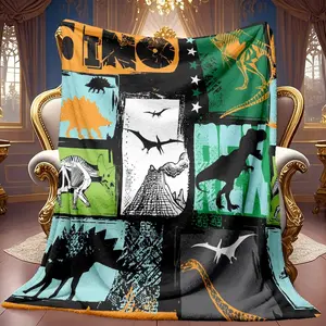 1pc Dinosaur World Puzzle Pattern Theme Pattern Flannel Blanket Soft High-definition Digital Printing Cooling Blanket Suitable For All Year Round! 100% Polyester Fiber, Suitable For Family And Friends All Year Round