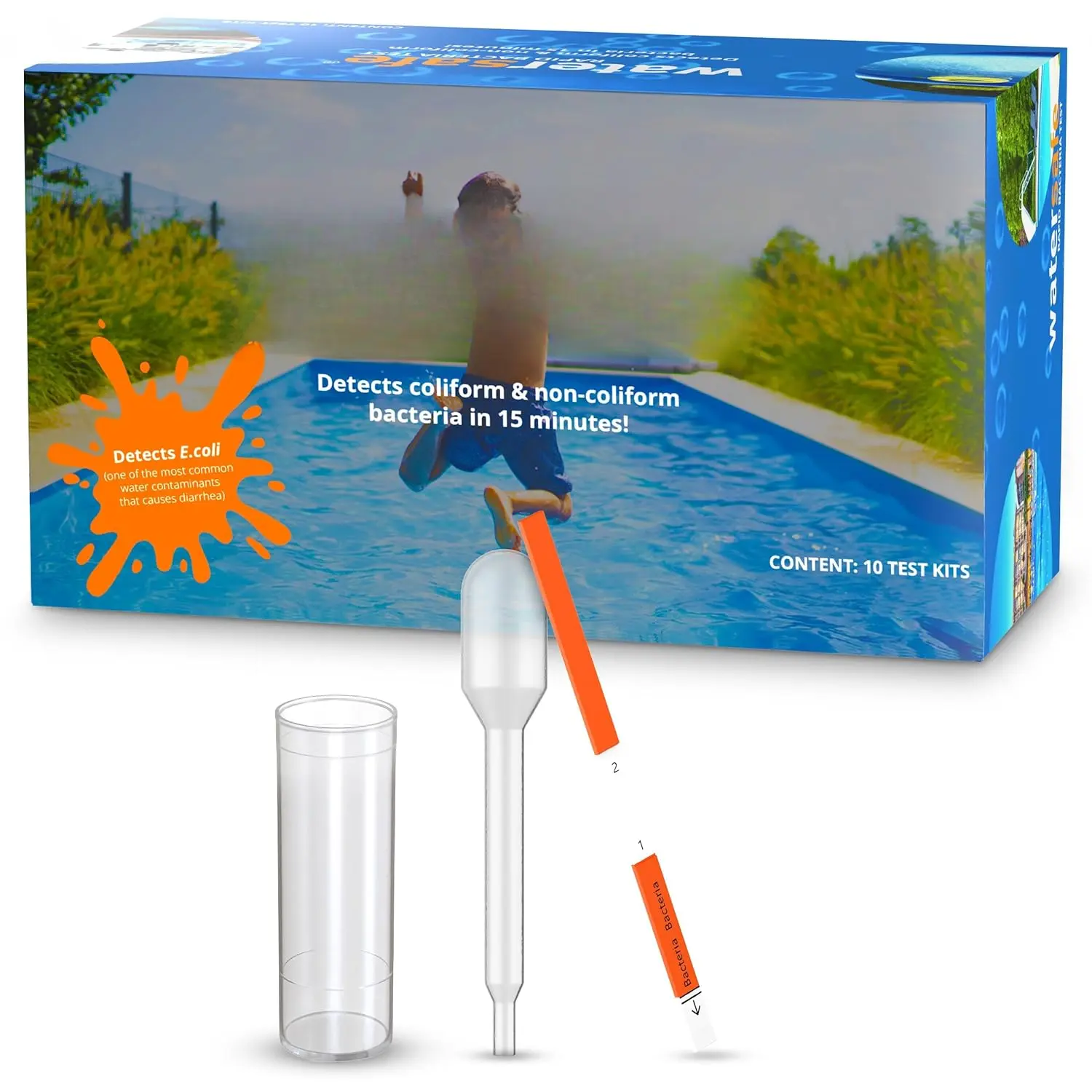 Synthetic Water Tester Kits for Hot Tubs, Outdoor Swimming Pools & Aquaculture - 10-Pack, Detects Down to 1 uL (E. coli, Salmonella), Rapid Results, Comprehensive Water Safety