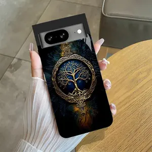 Suitable for [Google Pixel 8a] high-end phone case🤩， high-end patterns，blue and gold tree of life pattern new black phone，drop-resistant and fingerprint-proof YM99