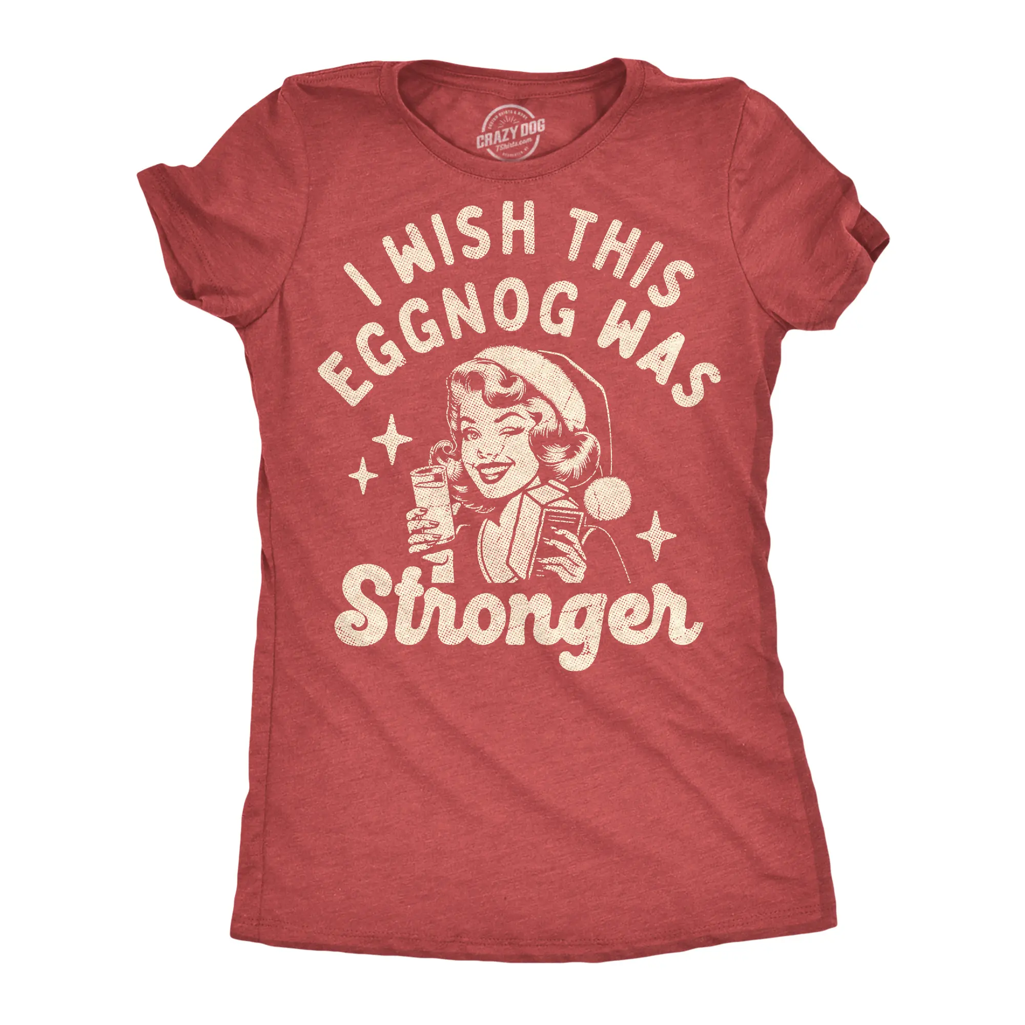 Womens Funny T Shirts I Wish The Eggnog Was Stronger Sarcastic Drinking Graphic Novelty Christmas Tee For Ladies Funny Womens T Shirts Cute Vintage Fashion Casual Ladies T-Shirt Gift Christmas Tops for Women Red -