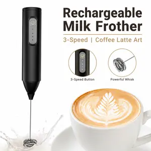 Mini Milk Frother USB Rechargeable 3 Speeds Foam Maker Coffee Whisk Mixer Electric Handle Blender Egg Beater
