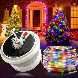 Christmas Solar-Powered Outdoor Holiday Tree Lights,Solar Camping String Lights, Rechargeable Tent Lights String with 7 Lighting Modes, Hanging Waterproof RGB LED Lamp for Outdoor Camping Essentials for Garden ,Yard, Tent,  Patio, Decoration season gifts