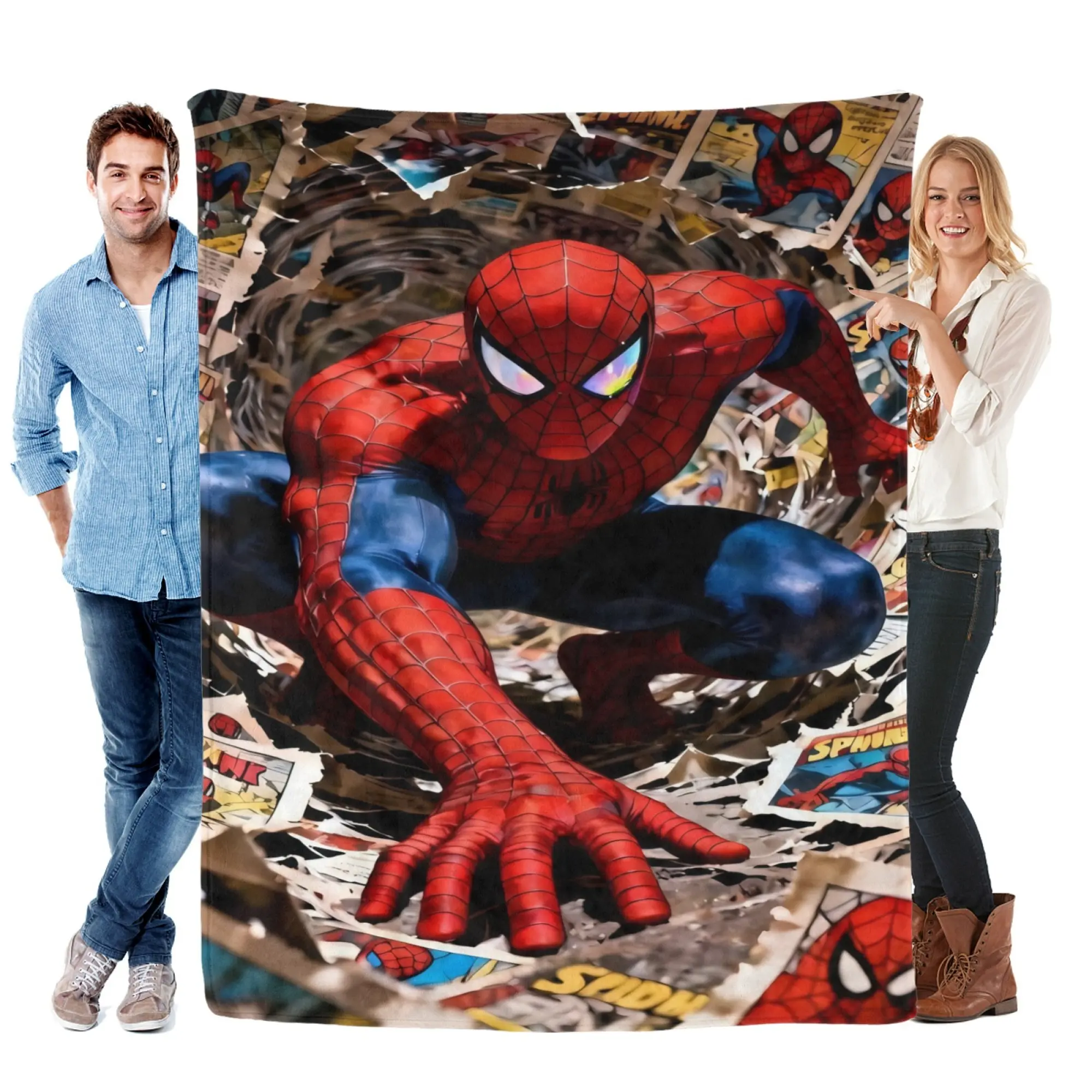 Disney Classic [2026 New] Spider-Man Comic Book Action Throw Blanket Marvel Superhero Graphic Fleece Cozy Soft Blanket for Bed Couch Office Camping Holiday Gift