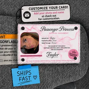 Custom Passenger Princess Card Personalized Girly Car Accessories Car Decor Unique Couple Keepsake Gift for Boyfriend Husband Girlfriend or Loved Ones Photo for Visor Father's Day Gift for Him