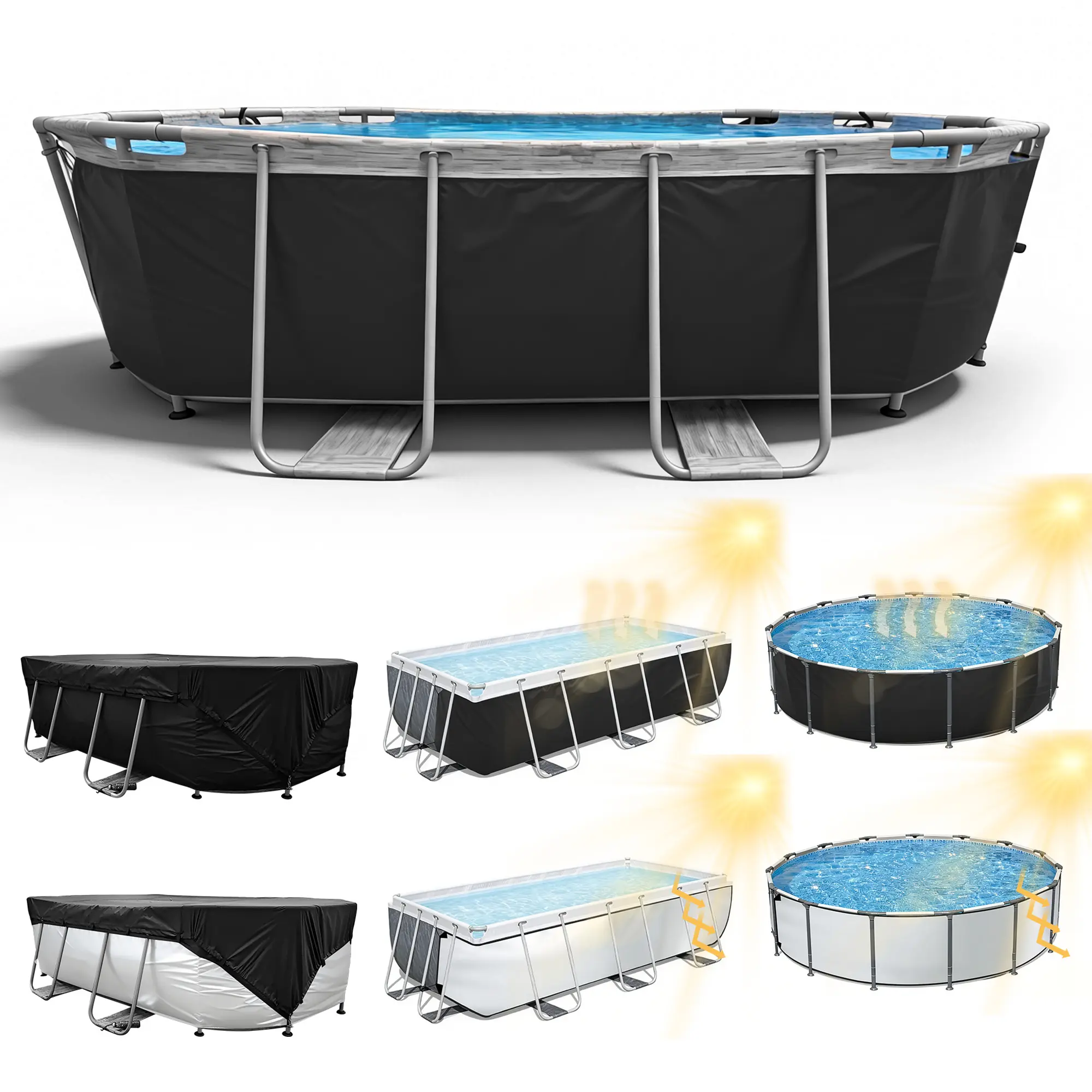 SIHAIAN Pool Side Cover, Black & Silver Double-Sided Pool Cover, Heat Absorbing & UV Reflecting Side Protector, Solar Pool Cover to Reduce Heat Loss, Extend Pool Life, Privacy Protection