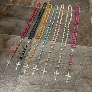 Rosary Necklace Colorful Cross Beaded Prayer Jewelry for Women Men Catholic Christian Faith Accessories